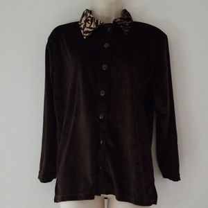 Reference Point Petites Brown Tiger Velour Shirt